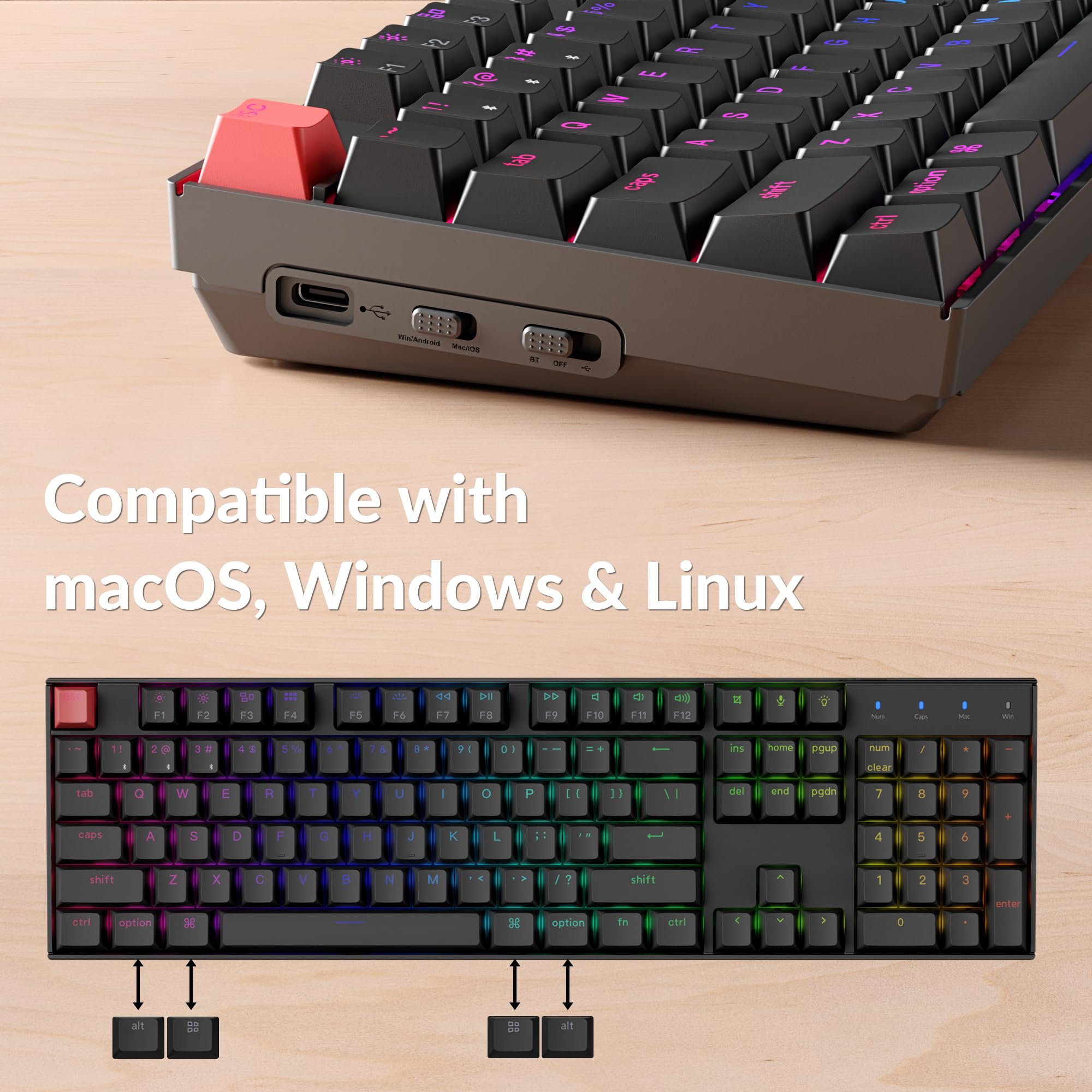 Amazon.com: Keychron K10 Full-Size Layout QMK Wireless Mechanical